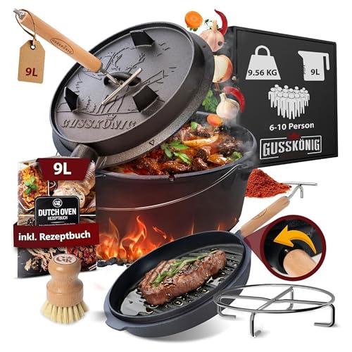 gusskönig dutch oven set 9 liter eingebrannt gusseisen kochtopf set