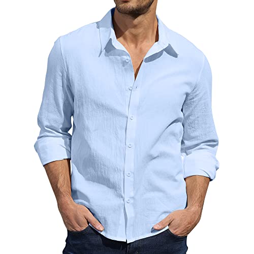 herren leinen shirt button down hawaiian strand shirt blau, s-3xl