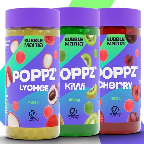 bubble tea perlen 3er pack kiwi kirsche litschi von bubblemania poppz vegan Tapioka