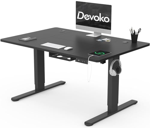 devoko höhenverstellbarer elektrischer schreibtisch 120x80cm mit typ-c ladeanschluss, schwarz