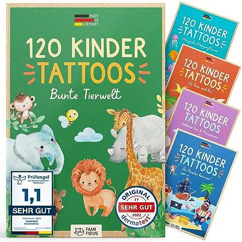 Famifidus 120 hautfreundliche Kinder Tattoos, dermatologisch SEHR GUT, Made in Germany, sichere Kindertattoos