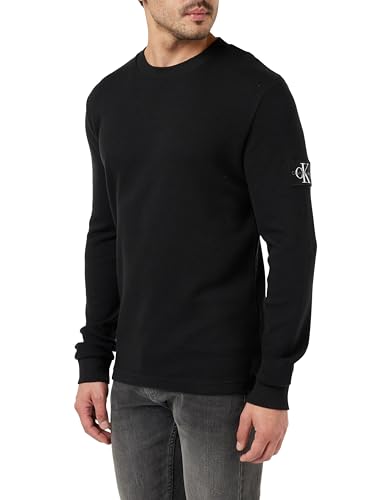 calvin klein jeans langarm t-shirt herren badge waffle schwarz, größe L