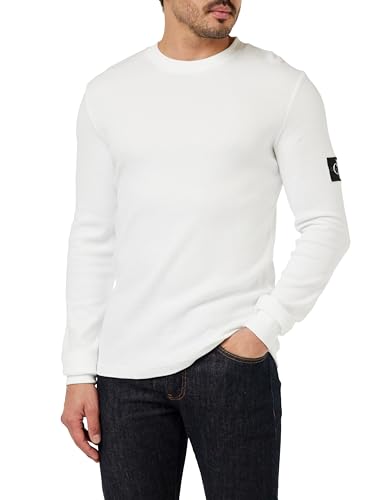 calvin klein jeans langarm t-shirt herren badge waffle weiß, größe m