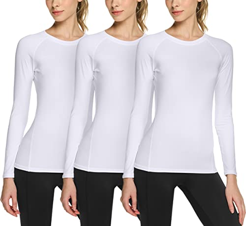 tsla damen sport kompressionsshirt langarm cool dry fit 3er pack yoga shirts weiss s