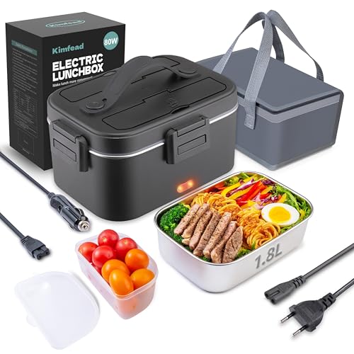 kimfead elektrische lunchbox 1,8l edelstahl tragbare brotdose 12v 24v 230v schwarz