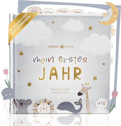 lebenskompass babyalbum mein erstes jahr mit über 75 stickern und spruchkarte - babytagebuch für mädchen und jungen