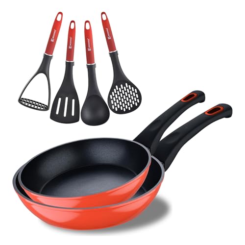 Produktbild: bergner bratpfannen set 20 24 cm antihaft beschichtet aus aluminium mit utensilien rot