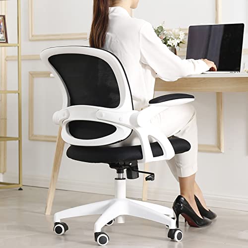 Produktbild: KERDOM ergonomischer bürostuhl mit hochklappbaren armlehnen, drehbar, weiß