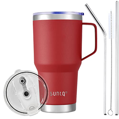 suntq tumbler 30oz 850ml mit griff - wiederverwendbare kaffeetasse rot doppelwandig vakuumisoliert