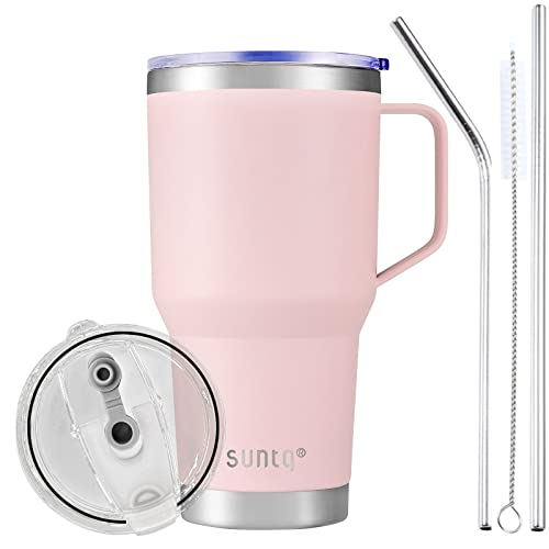 suntq tumbler 30oz 850ml mit griff wiederverwendbare kaffeetasse rosa doppelwandig isoliert