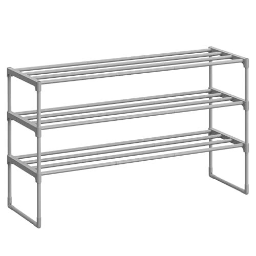 Produktbild: songmics schuhregal 3 etagen metall 16-20 paare stapelbar grau 30 x 92 x 55 cm