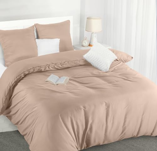 utopia bedding bettwäsche 200 x 200 cm, microfaser bettbezug beige + 2 kissenbezüge 80 x 80 cm