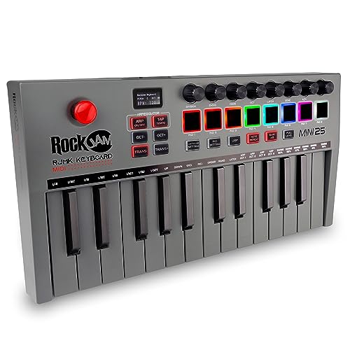 rockjam go 25 key midi keyboard controller usb bluetooth, 8 drum pads, 8 knobs