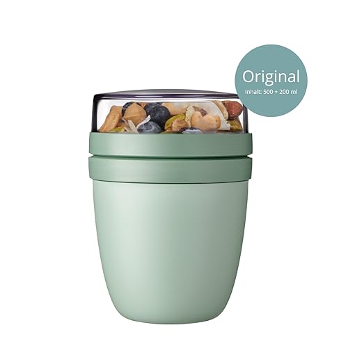 mepal müslibecher to go mit unterteilung, 500 ml + 200 ml, nordic sage