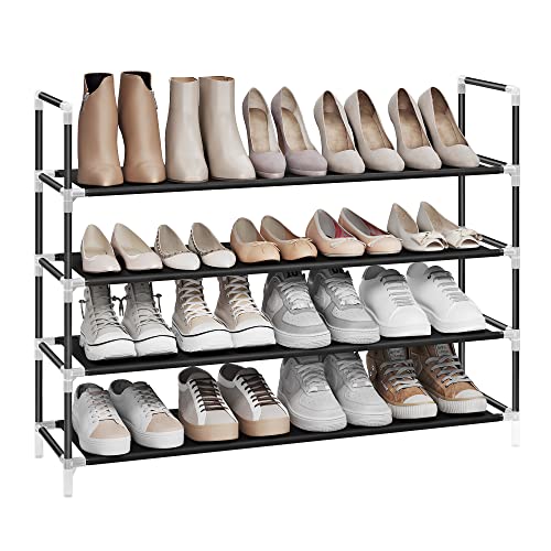 songmics schuhregal 4 ebenden, metallrahmen, platzsparend, schwarz, für flur und wohnzimmer