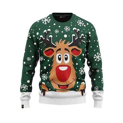 ugly christmas sweater rudolf das rentier grün für damen und herren 11-13y