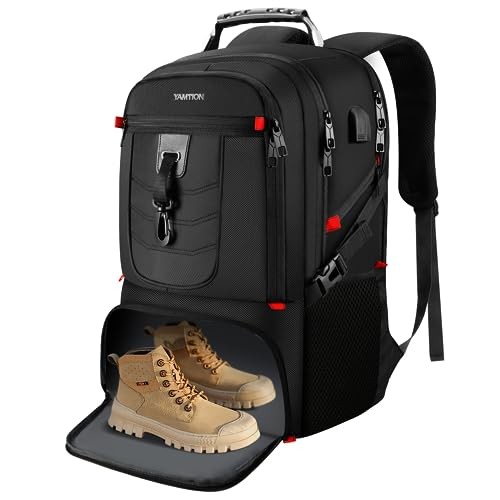 YAMTION Rucksack Herren 18,4 Zoll mit Schuh- & Laptopfach, wasserdicht, schwarz