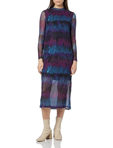 pieces midi kleid mit langarm und t-neck für damen