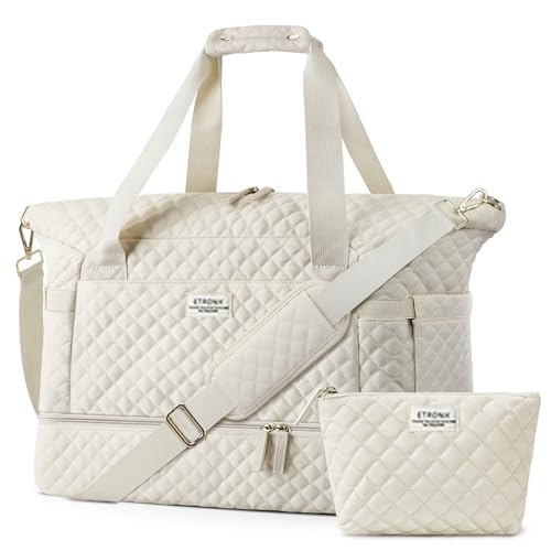 etronik sporttasche damen weekender mit schuhfach nassfach handgepäck beige mittel