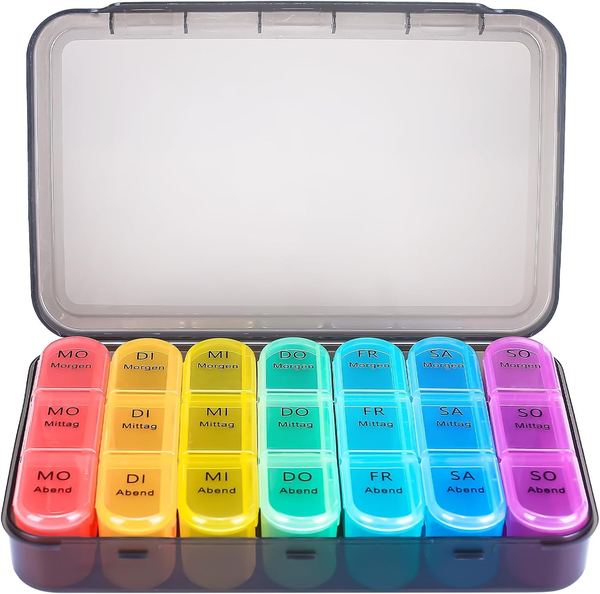 Weekly Tablettenbox 7 Tage, Pillendose mit 3 Fächern für Medikamente und Vitamine