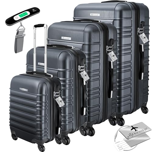 KESSER Hartschalenkoffer Set 4-teilig mit Gepäckwaage, Trolley, 4 Rollen, anthrazit