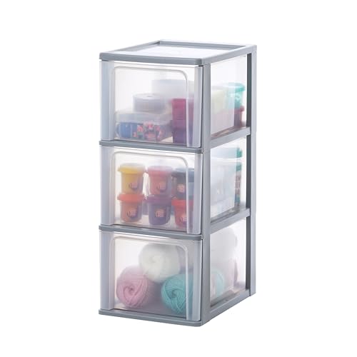 Iris Ohyama Kunststoff Schubladenbox 3 Schubladen A4 A5 A6 Grau Schreibtisch Organizer