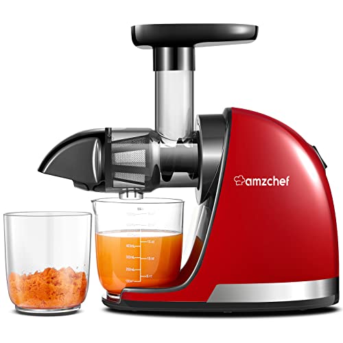 entsafter amzchef für obst und gemüse - slow juicer mit rückwärtsfunktion, rot