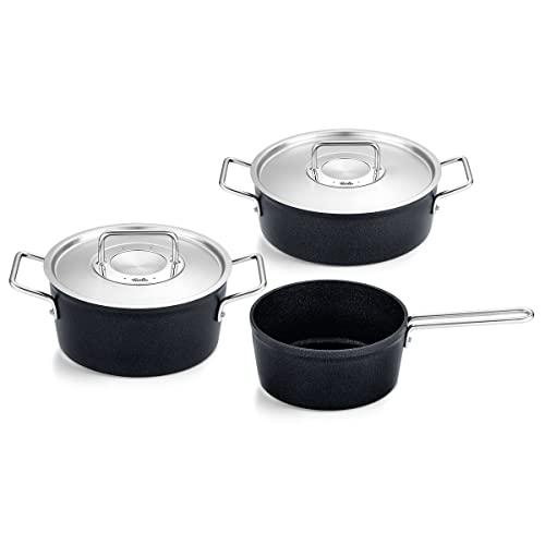 fissler aluminium kochtopfset 3-teilig mit metalldeckel beschichtet 1 kochtopf 1 bratentopf 1 stielkasserolle