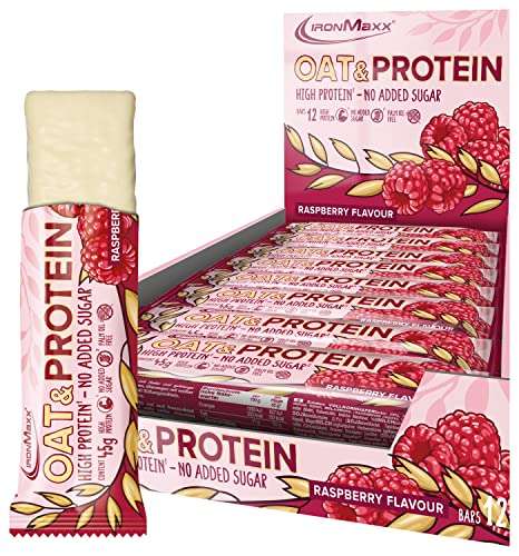 ironmaxx proteinriegel hafer himbeere 12 x 45g, ohne zucker, ballaststoffe