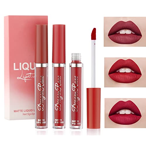 Matt Lippenstift Set in 3 Farben, wasserdicht, langanhaltend, Antihaft-Cup Lipgloss, Geschenkset für Make-up Kosmetik