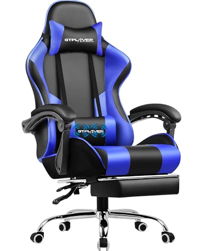 gtplayer bürostuhl gaming stuhl ergonomischer sessel mit fußstütze und kopfstütze blau