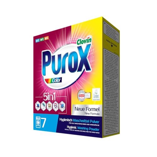 Entdecken Sie PUROX Colour Waschpulver (490 g)  antibakteriell, farbschonend und kraftvoll gegen Flecken. Ideal für strahlend saubere Wäsche!