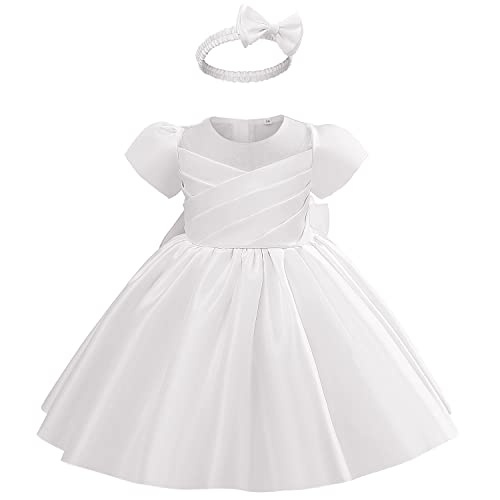 taufkleid baby mädchen kurzarm mit schleife, agqt prinzessinnkleid 4-5 jahre