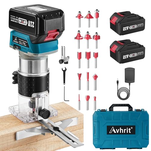 avhrit akku kompaktschfräse 21v mit 2x 4,0ah batterien, 33000 u/min, 15 fräser