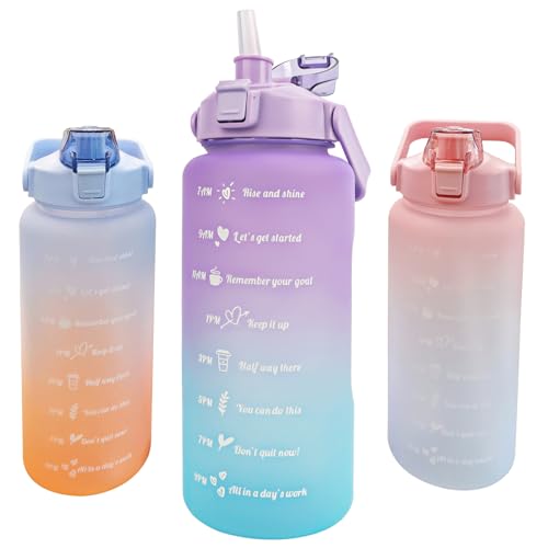 trinkflasche 2l mit strohhalm, BPA-frei, auslaufsicher, zeitmarkierung, sportflasche KETIEE (violett blau)