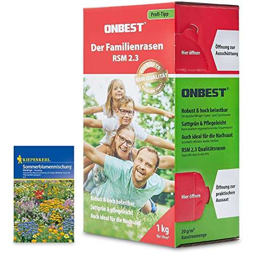 rasensamen 1kg von onbest, sport- und spielrasen, strapazierfähig, pflegeleicht, ideal für neuansaat und nachsaat