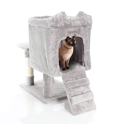fudajo katzenkratzbaum hellgrau 60 cm mit haus, plattform, liege, spielball, leiter