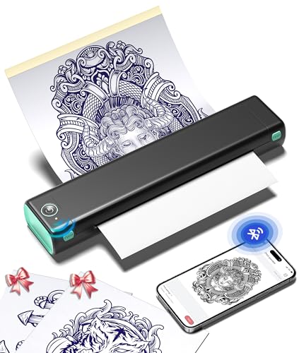 phomemo m08f tattoo drucker, stencil drucker, thermo drucker, smartphone, pc, 10 transferpapier