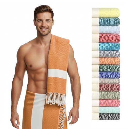 Produktbild: Saunahandtuch XXL 100x200 cm Baumwolle, Hamamtuch groß, leicht, platzsparend