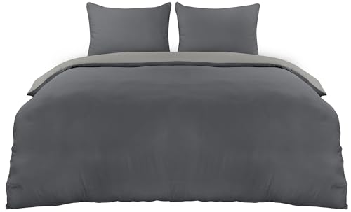 bettwäsche 200x200 set von utopia bedding, mikrofaser dunkelgrau hellgrau, 2 kissenbezüge 80x80 cm