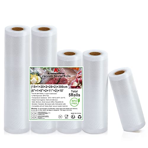 kitchenboss vakuumfolie rollen für vakuumierer 15/20/28 x 300 cm 5 rollen BPA-frei