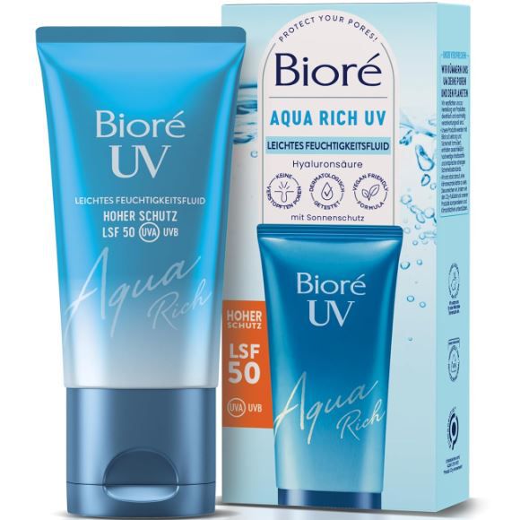 Produktbild: biore aqua rich uv feuchtigkeitsfluid lsf 50, leicht, ab 9 euro statt 12 euro
