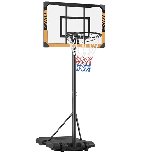 Höhenverstellbarer Basketballständer 216-246 cm, mobile Korbanlage mit Rollen, Braun/Schwarz