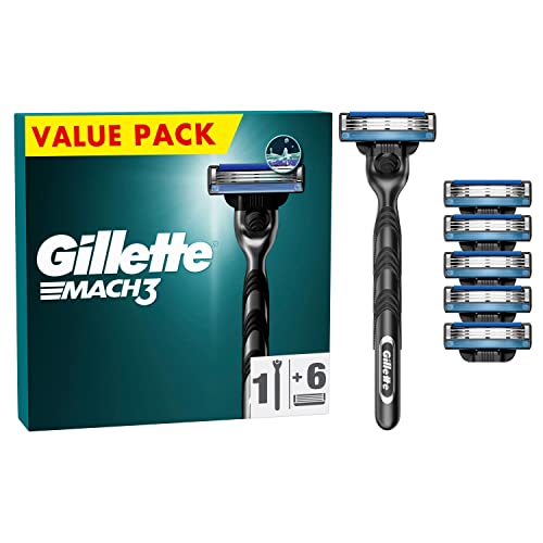 gillette mach3 nassrasierer herren, rasierer + 6 klingen, geschenk für männer