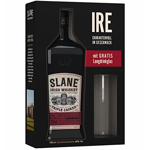 Produktbild: slane triple cask irish whiskey 0,7l 40% geschenkset mit longdrinkglas