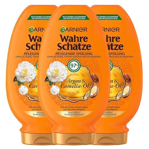 garnier wahre schätze spülung argan- und camelia-öl für trockenes haar, 3 x 250 ml