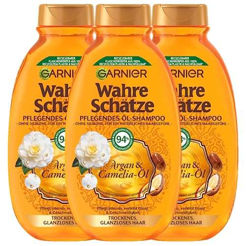 garnier wahre schätze öl-shampoo argan- und camelia-öl, intensiv pflegend, 3 x 250 ml