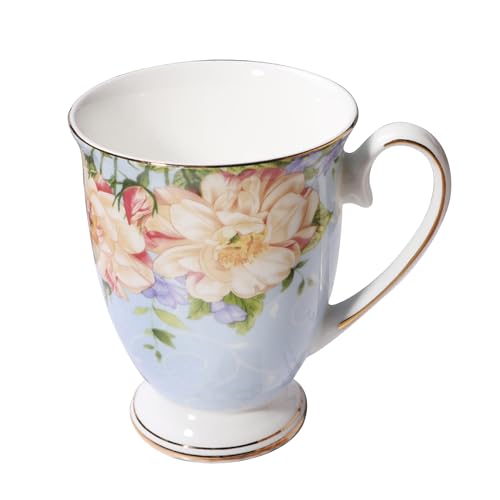 porzellantasse mit floralem design, große keramik kaffeetasse ca. 300-ml, geschenk für frauen