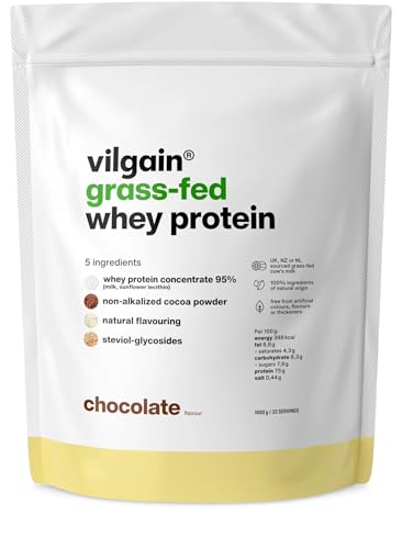 whey protein pulver, vilgain, grass-fed, 100% reines molkenprotein, schokoladengeschmack, 1000 g