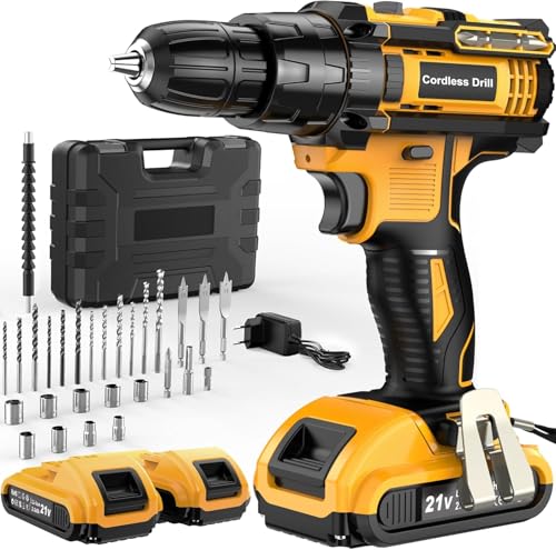 jygmpro akku-schrauber 21 v, 42 nm, 2 geschwindigkeiten, 25+3 drehmomentstufen, 30-teiliges set